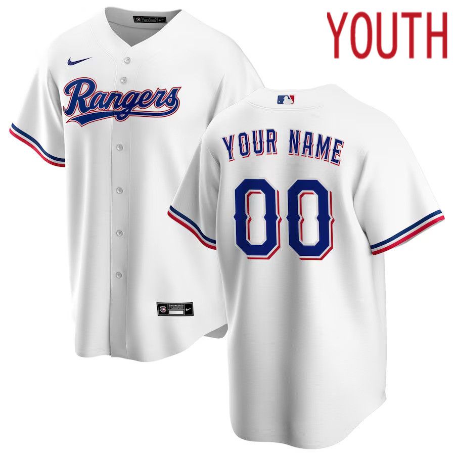 Youth Texas Rangers Nike White Home Replica Custom MLB Jersey